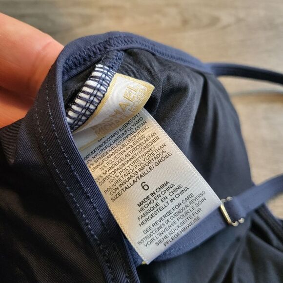 Michael Kors One Piece Sz 6 Navy Swimsuit Ruffle Maillot Swimwear - Picture 5 of 7